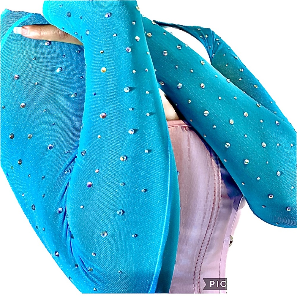 NEW Blue Turquoise Rhinestone Crop Top Sleeves